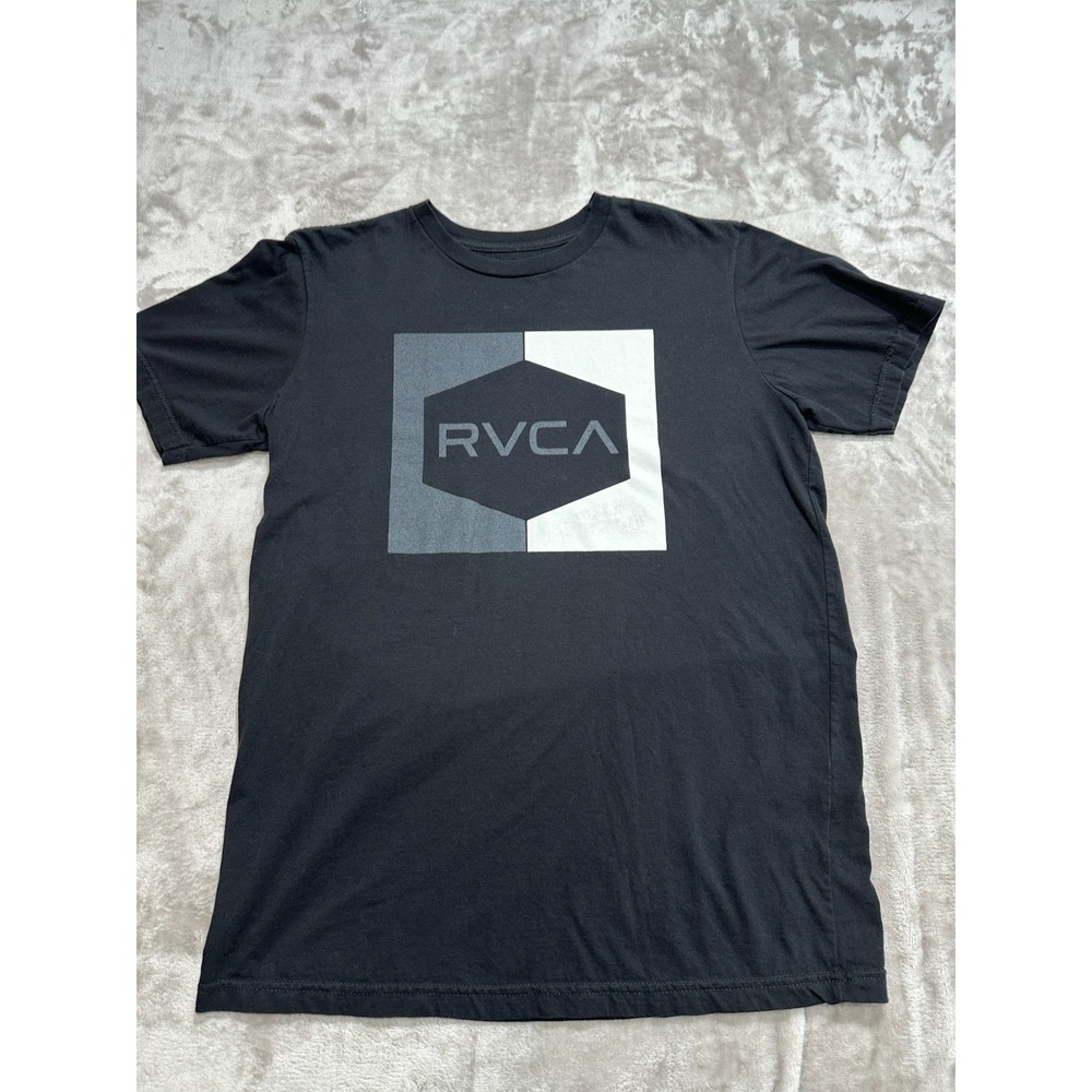 RVCA T-Shirt Men's Size Medium Black Front Logo‎ Short Sleeve Crew Neck EUC